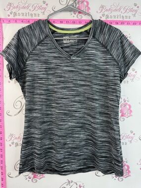 RBX T-shirt stretchy soft Grey Space-Dye V-Neck Active Tee with Lime Trim